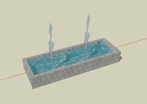 现代砖砌喷泉水池设计SU(草图大师)模型