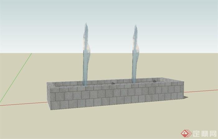 现代砖砌喷泉水池设计su模型(3)