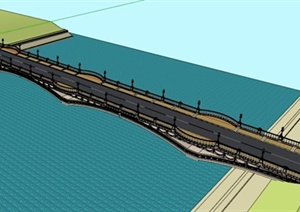 欧式跨江大桥设计SU(草图大师)模型素材