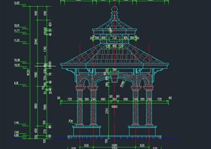 古典中式八柱圆亭立剖设计CAD详图