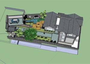 大理民居别墅住宅楼建筑设计SU(草图大师)模型含庭院