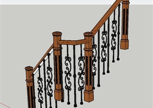 木质铁艺楼梯扶手设计SU(草图大师)模型