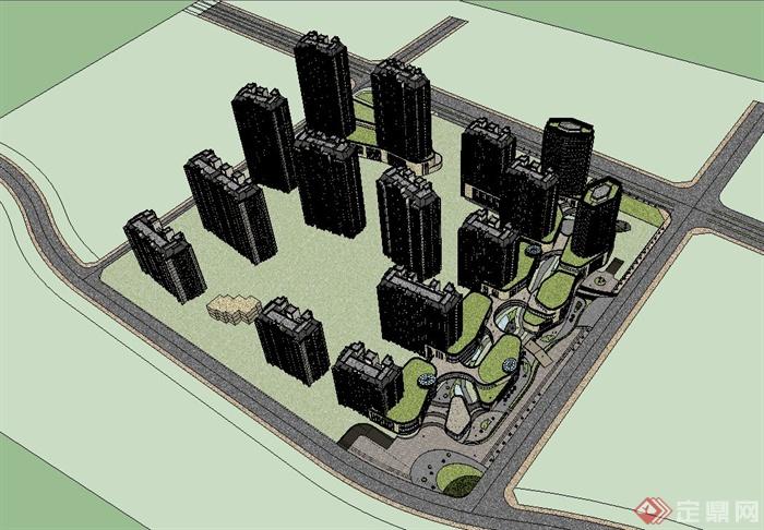 某现代风格高层综合楼建筑设计su模型(1)