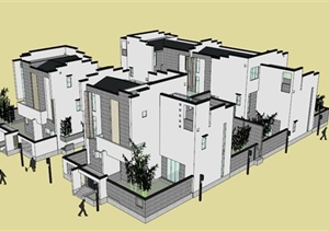 现代中式合院别墅设计SU(草图大师)模型