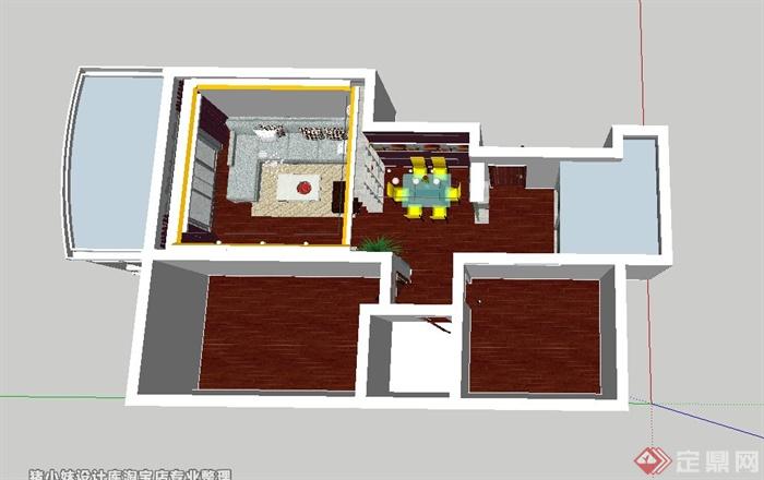 某现代住宅空间客厅餐厅设计su模型(3)