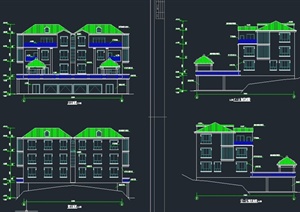 四层现代联排别墅建筑设计CAD施工图