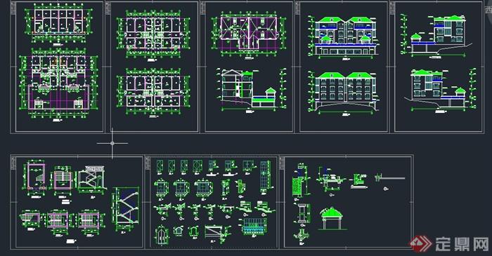 四层现代联排别墅建筑设计CAD施工图(2)