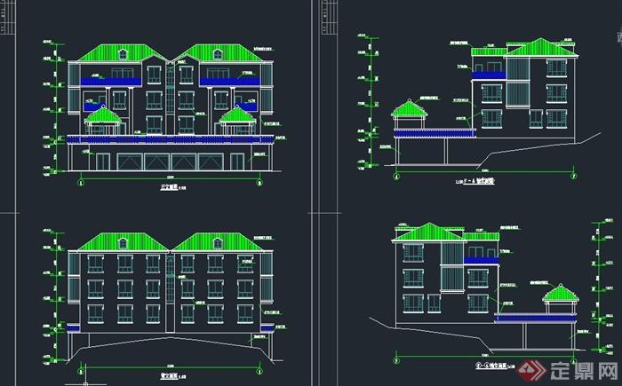 四层现代联排别墅建筑设计CAD施工图(1)