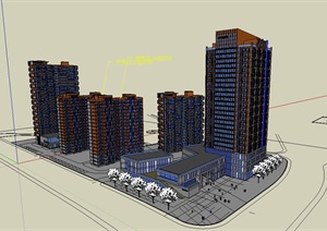 某现代风格高层公寓住宅楼设计SU(草图大师)模型