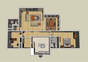某现代风格住宅空间室内装饰设计SU(草图大师)模型