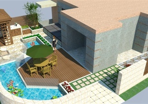 某日式别墅住宅庭院景观设计SU(草图大师)模型
