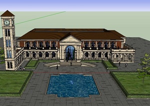 欧式风格两层娱乐会所建筑设计SU(草图大师)模型
