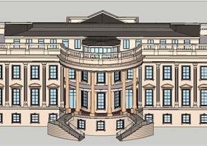 欧式风格三层酒店会所建筑设计SU(草图大师)模型