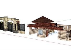 新古典风格大门、门廊、围墙设计SU(草图大师)模型