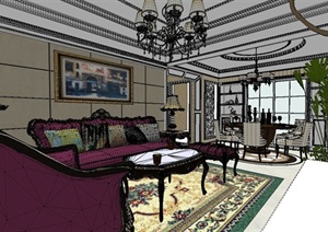 某欧式住宅客厅、餐厅设计SU(草图大师)模型