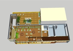 某现代风格餐厅设计SU(草图大师)模型含庭院