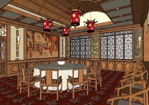 某古典中式餐厅包间设计SU(草图大师)模型