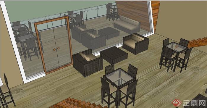 某现代风格咖啡馆建筑以及咖啡厅室内装饰设计su模型(2)