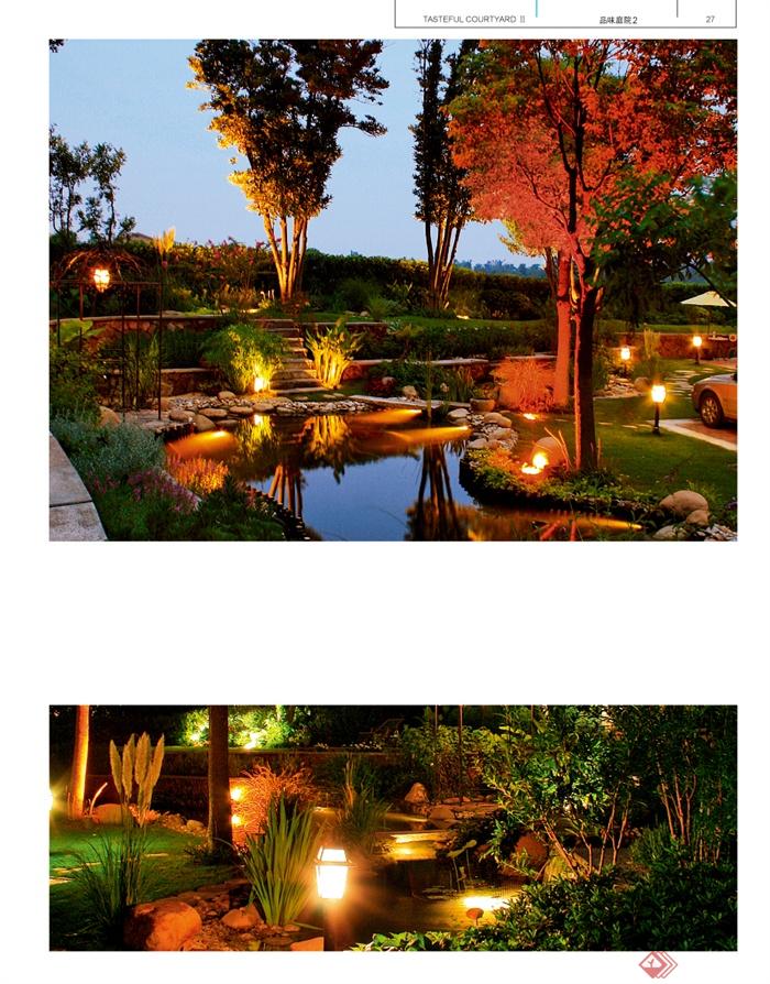 别墅庭院,水池,草坪灯
