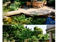 别墅庭院,庭院景观,伞桌椅,木栈道,草坪汀步