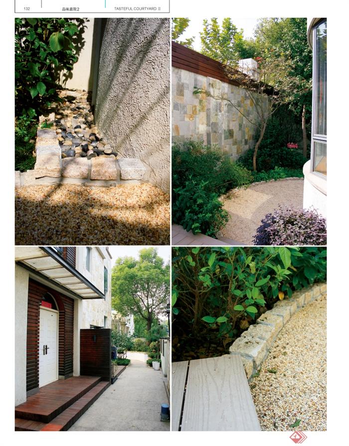 庭院景观,庭院设计,石子铺装,木台阶