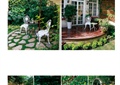 别墅庭院,庭院景观,遮阳伞桌椅组合,围栏,花钵
