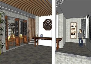 某现代中式风格茶餐厅设计SU(草图大师)模型