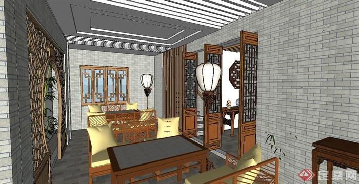 某现代中式风格茶餐厅设计su模型(2)