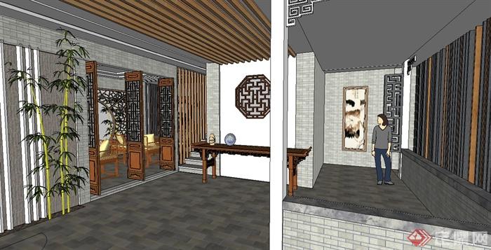 某现代中式风格茶餐厅设计su模型(1)
