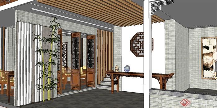 某现代中式风格茶餐厅设计su模型(3)