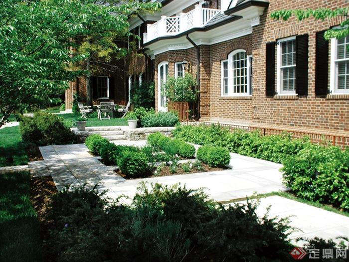 别墅庭院,庭院景观,绿化带,台阶