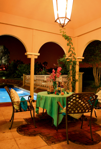 别墅庭院,庭院景观,亭子,桌椅组合,泳池景观