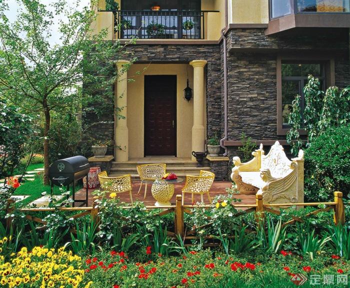 庭院景观,庭院设计,木平台,桌椅设计,入口景观