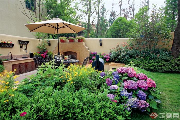 庭院景观,庭院设计,遮阳伞桌椅组合