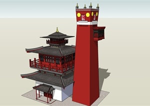 古典中式春风阁楼建筑设计SU(草图大师)模型