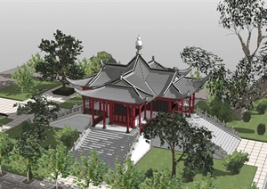 某寺庙建筑模型及成品图+SU(草图大师)模型