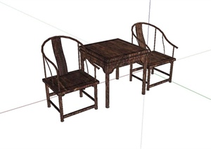 古典中式木桌椅设计SU(草图大师)模型