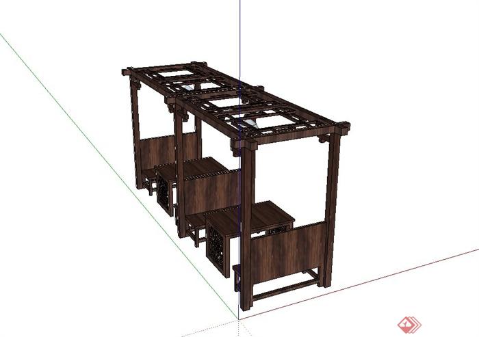 某餐馆桌椅、廊架组合设计su模型(3)