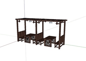 某餐馆桌椅、廊架组合设计SU(草图大师)模型