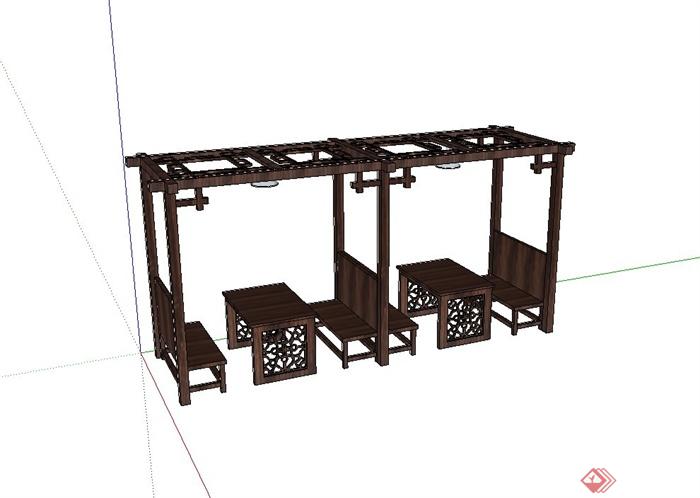 某餐馆桌椅、廊架组合设计su模型(2)