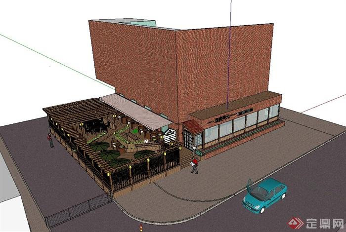 某现代咖啡店户外餐饮空间设计su模型(1)