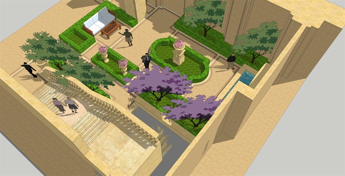 某小区下沉庭院花园景观设计SU模型