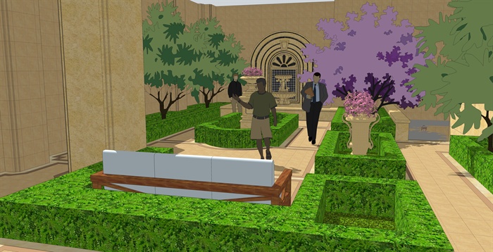 某小区下沉庭院花园景观设计SU模型