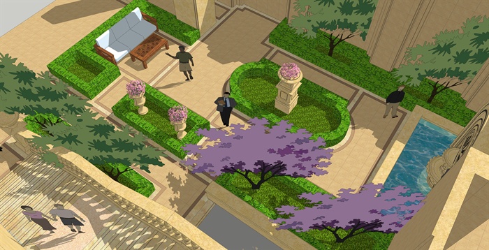 某小区下沉庭院花园景观设计模型[原创]