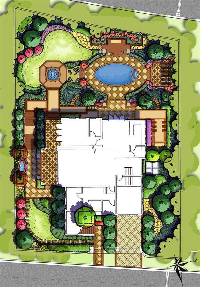 欧式别墅庭院花园景观设计方案PS jpg