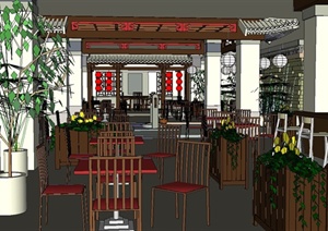 某现代中式茶艺餐厅设计SU(草图大师)模型