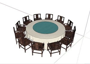 现代中式风格包房圆形桌椅设计SU(草图大师)模型