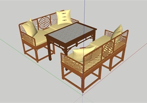 现代中式风格桌椅组合设计SU(草图大师)模型