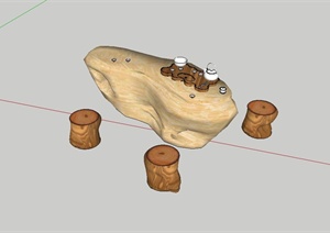 某现代风格茶艺根雕桌凳设计SU(草图大师)模型