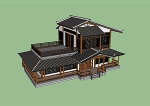 某古典中式多层酒楼建筑设计SU(草图大师)模型